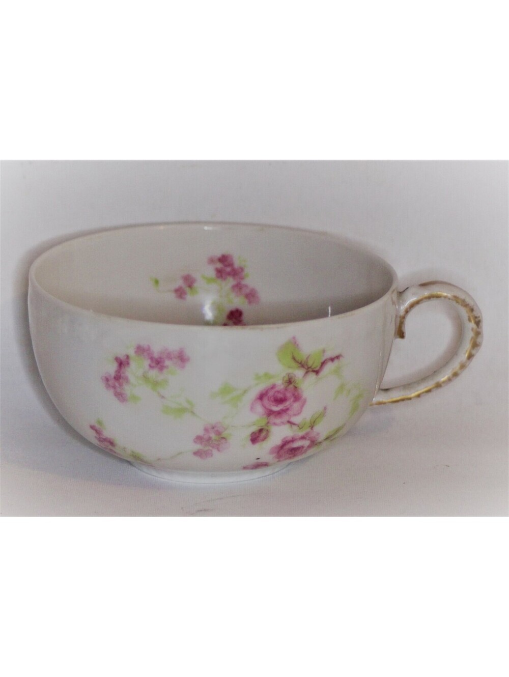 OLD ABBEY Pink Roses Tea Cup*Limoges France*Vintage/Antique*Green Stamp